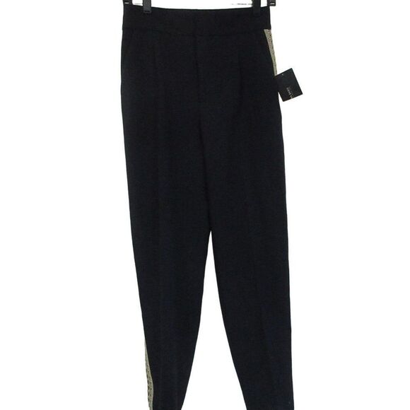Zara Basic Black Slim Leg Dress Pants Gold Side Leg Embellished Trim Sz S NEW - Picture 4 of 9